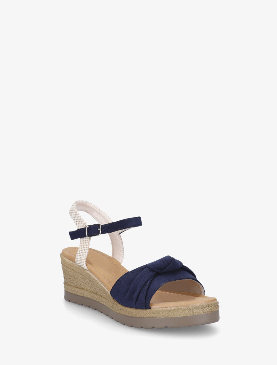 Sandales compensées en suédine à noeud - Marine - 2