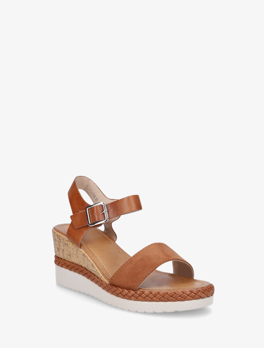 Sandales compensées bi-matière - Camel - 2