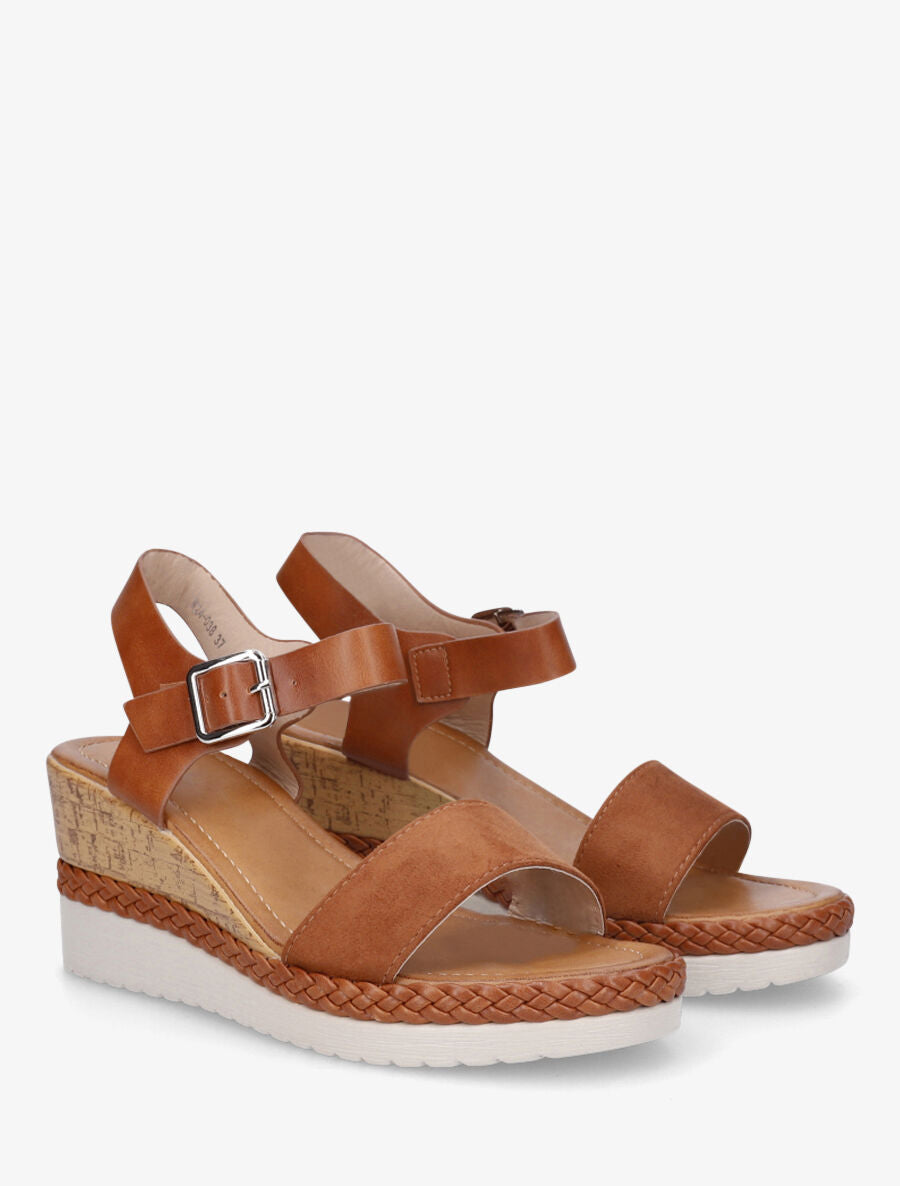 Sandales compensées bi-matière - Camel - 4