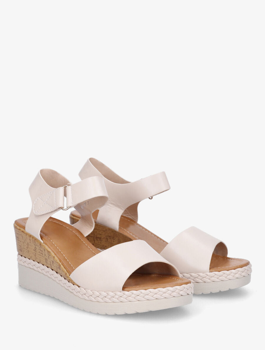 Sandales à semelle compensée effet bois - Beige - 4