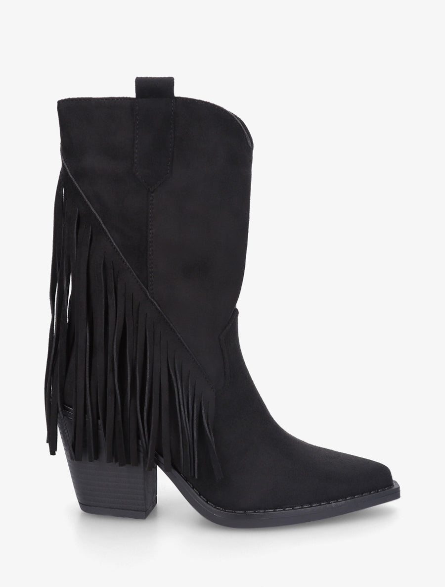 Bottines en suédine à franges - Noir - 1