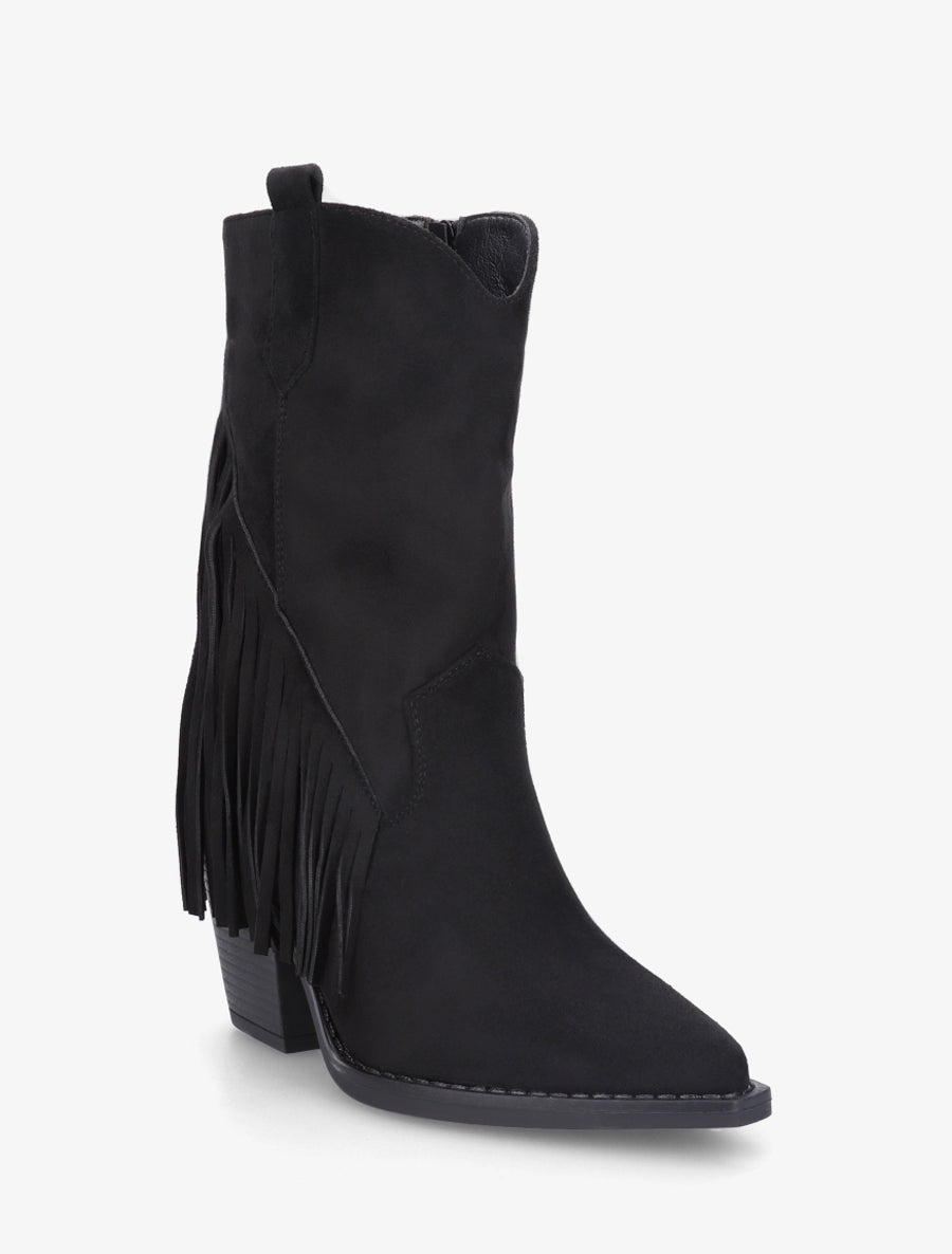 Bottines en suédine à franges - Noir - 2
