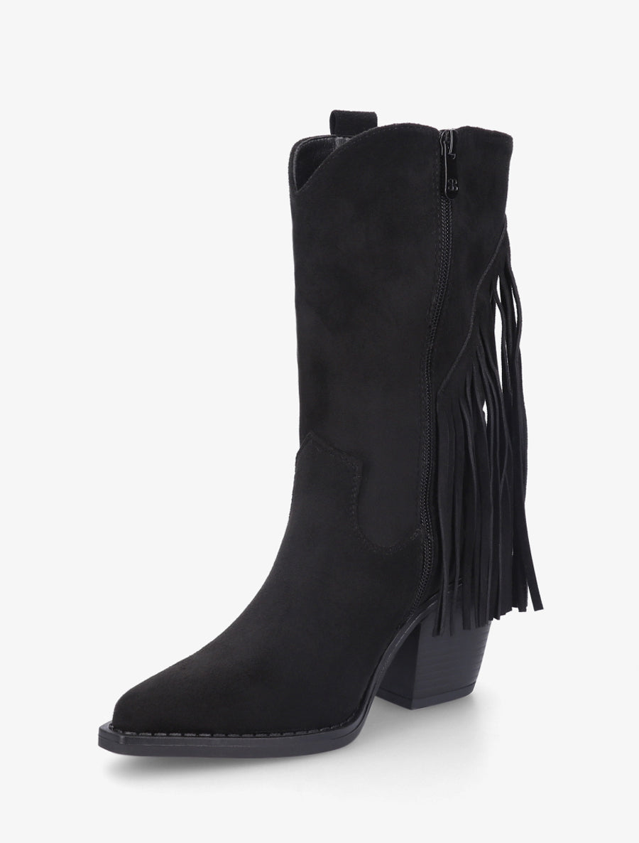 Bottines en suédine à franges - Noir - 3