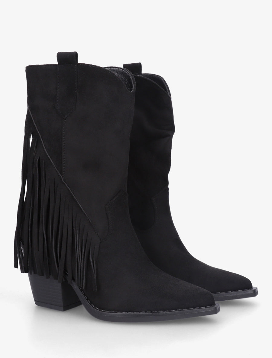 Bottines en suédine à franges - Noir - 4