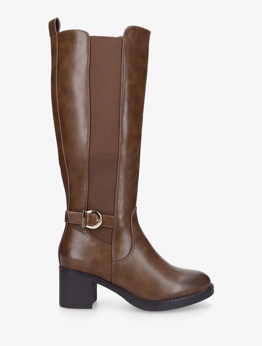 Bottes élastiquées à sangle en simili - Marron - 1