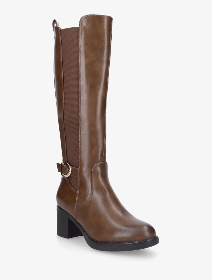 Bottes élastiquées à sangle en simili - Marron - 2