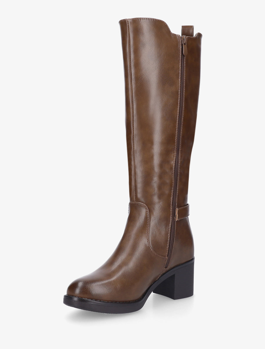 Bottes élastiquées à sangle en simili - Marron - 3