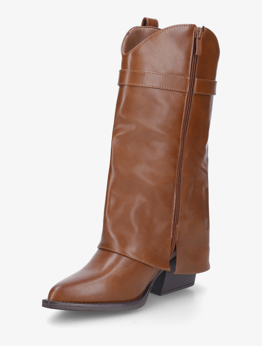 Bottines montantes à revers en simili - Camel - 3