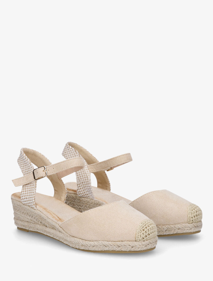 Sandales compensées en suédine - Beige - 4
