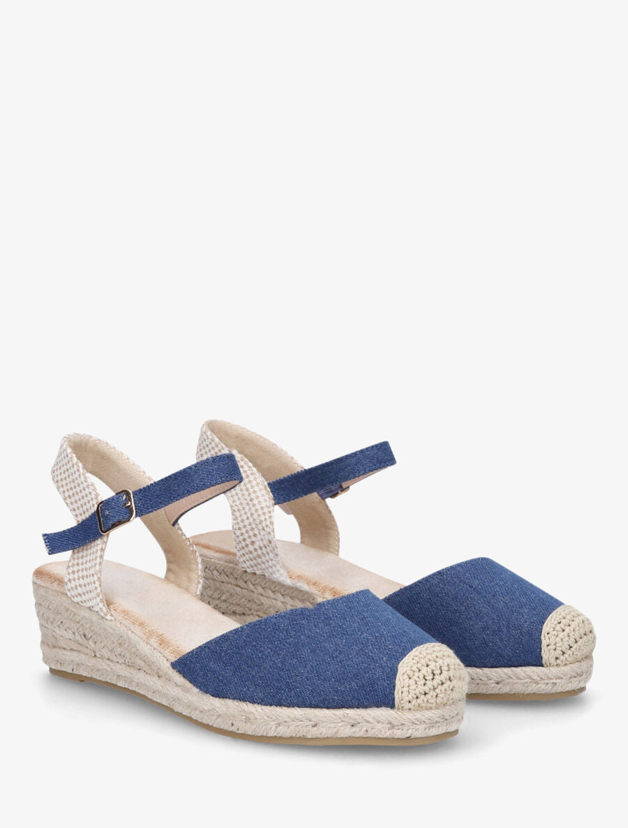 Sandales compensées en denim - Bleu denim - 4
