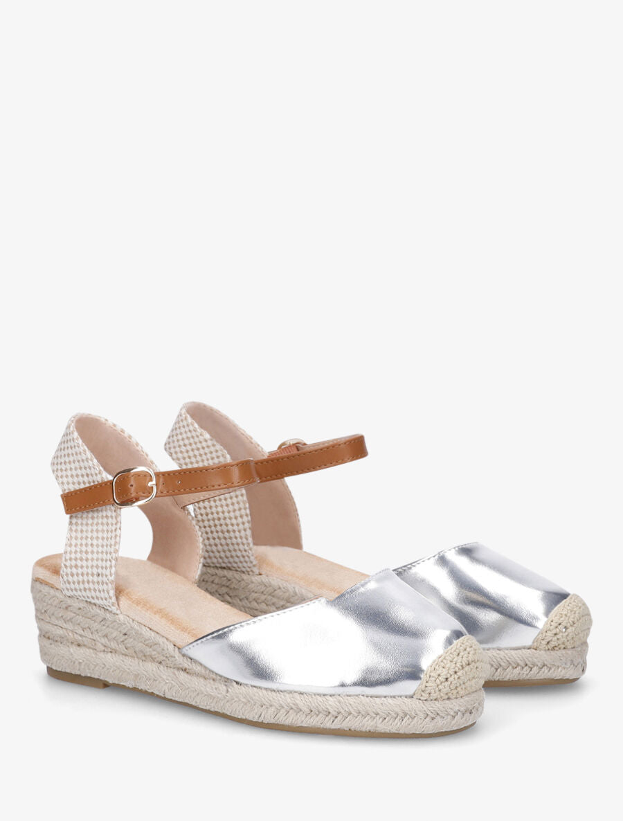 Espadrilles compensées en simili nacré - Argent - 4