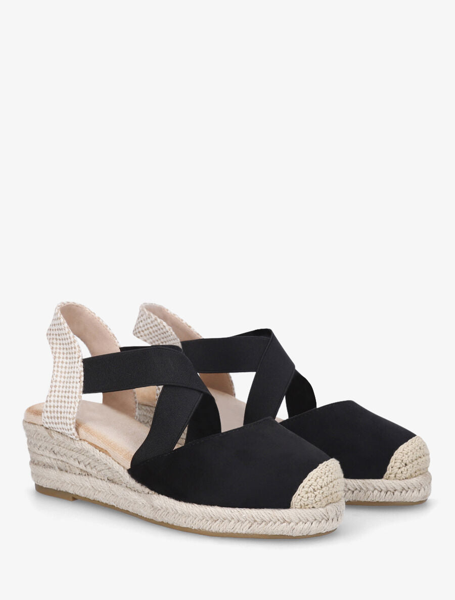 Espadrilles compensées élastiquées en suédine - Noir - 4