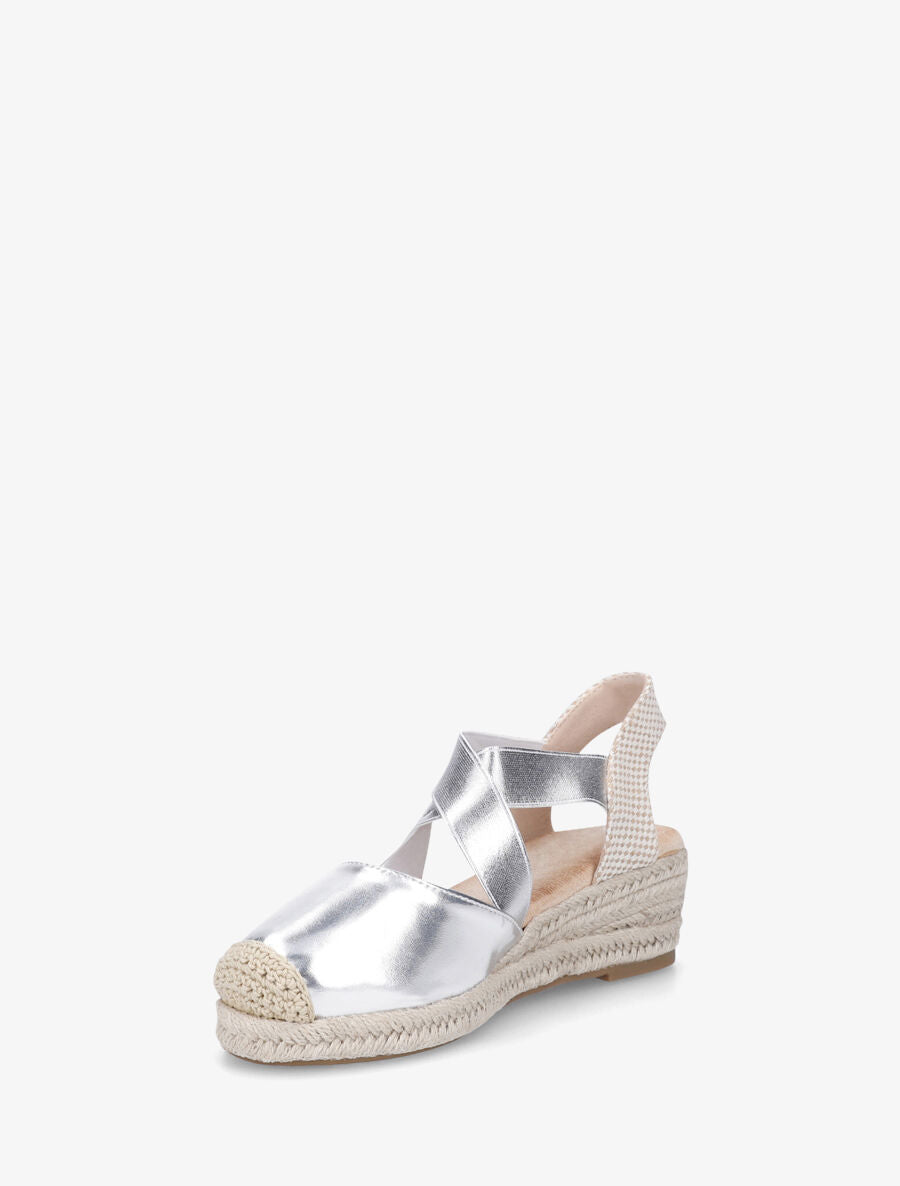 Espadrilles compensées élastiquées en simili nacré - Argent - 3
