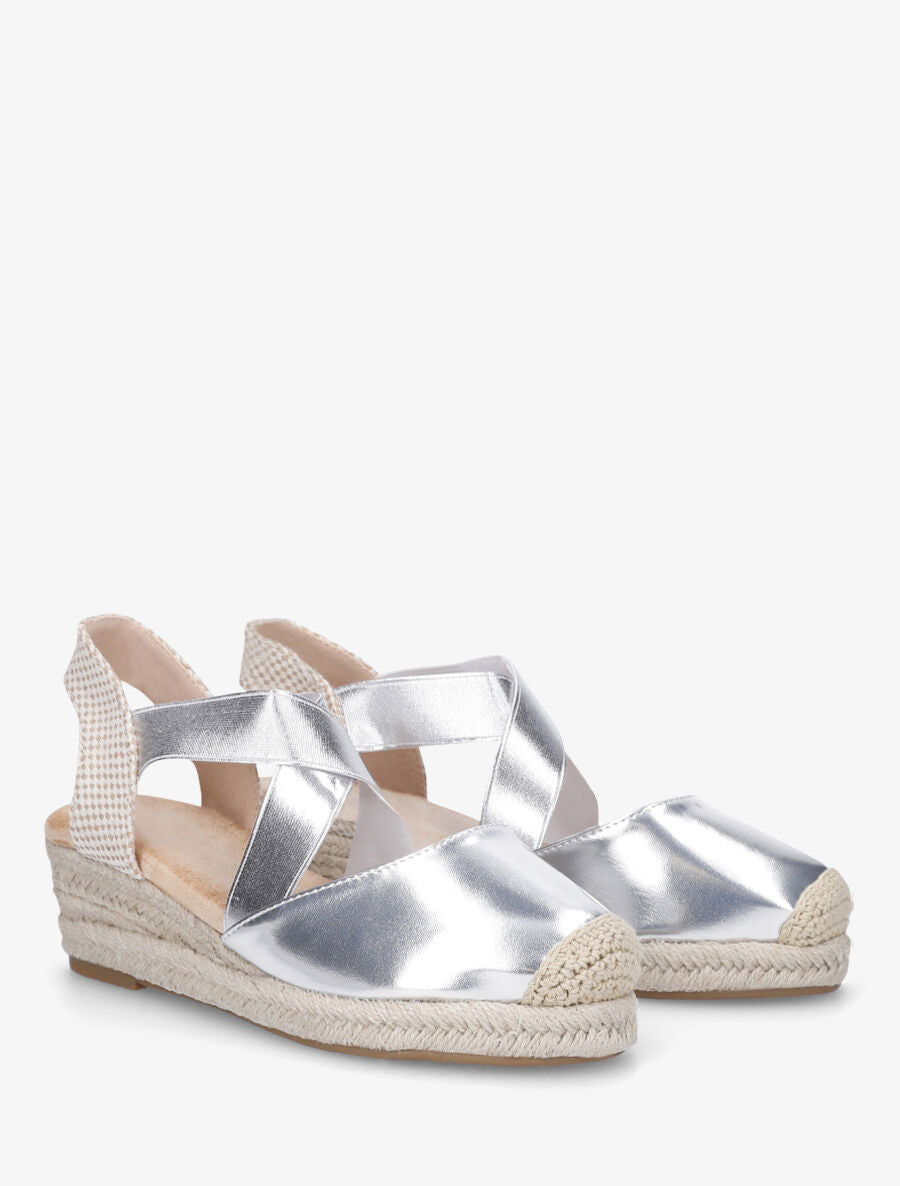 Espadrilles compensées élastiquées en simili nacré - Argent - 4