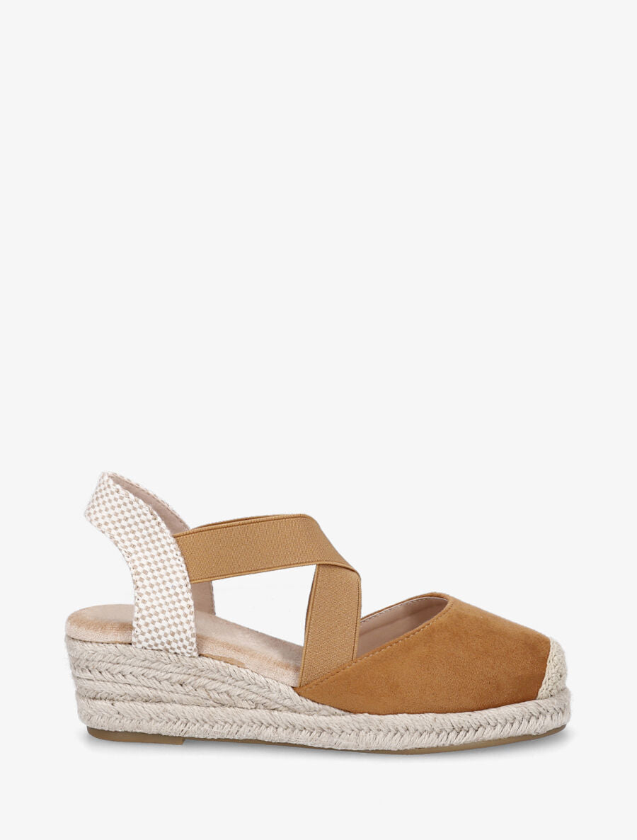 Espadrilles compensées élastiquées en suédine - Camel - 5