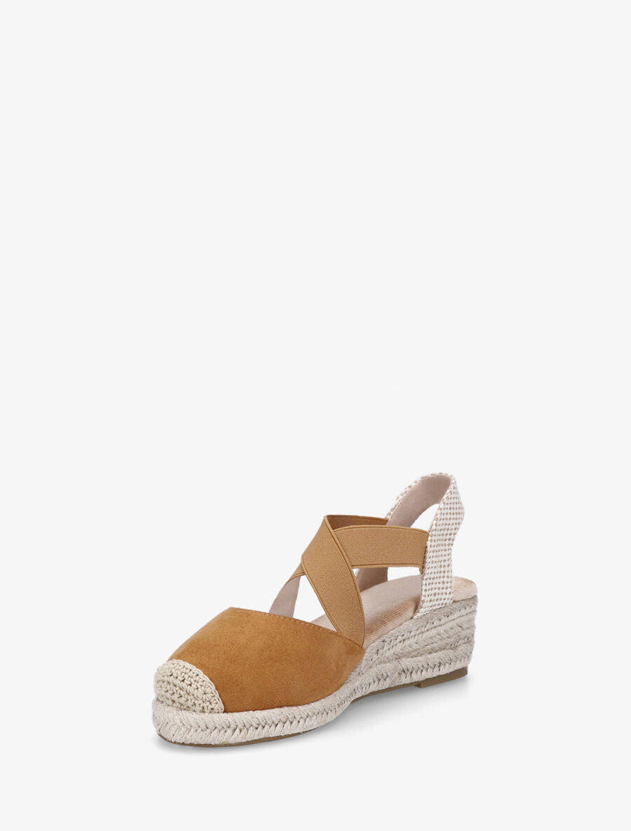 Espadrilles compensées élastiquées en suédine - Camel - 3