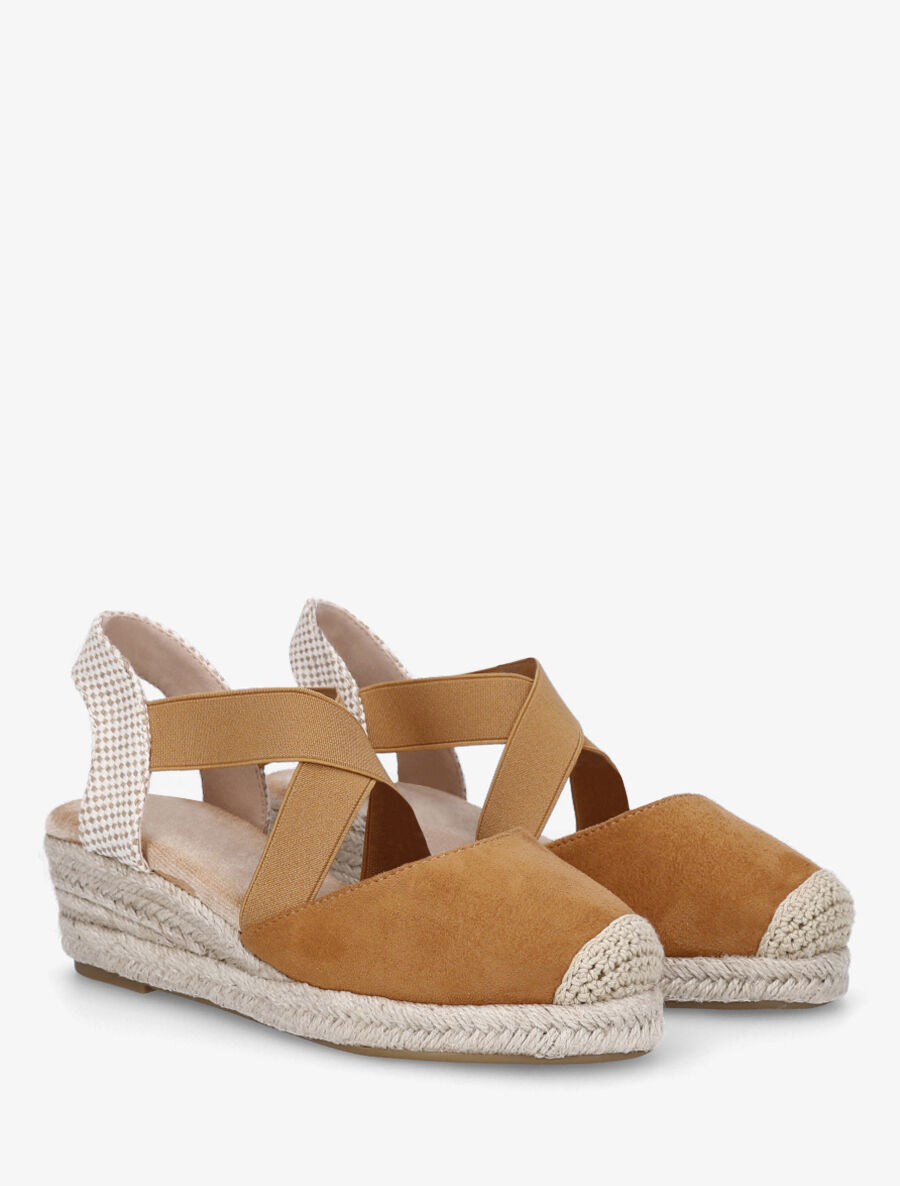 Espadrilles compensées élastiquées en suédine - Camel - 4