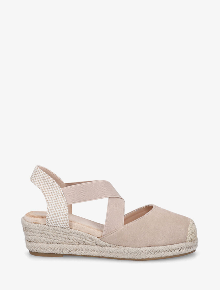 Espadrilles compensées élastiquées en suédine - Beige - 1