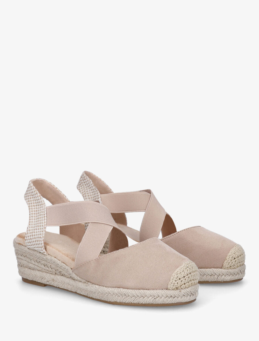 Espadrilles compensées élastiquées en suédine - Beige - 4