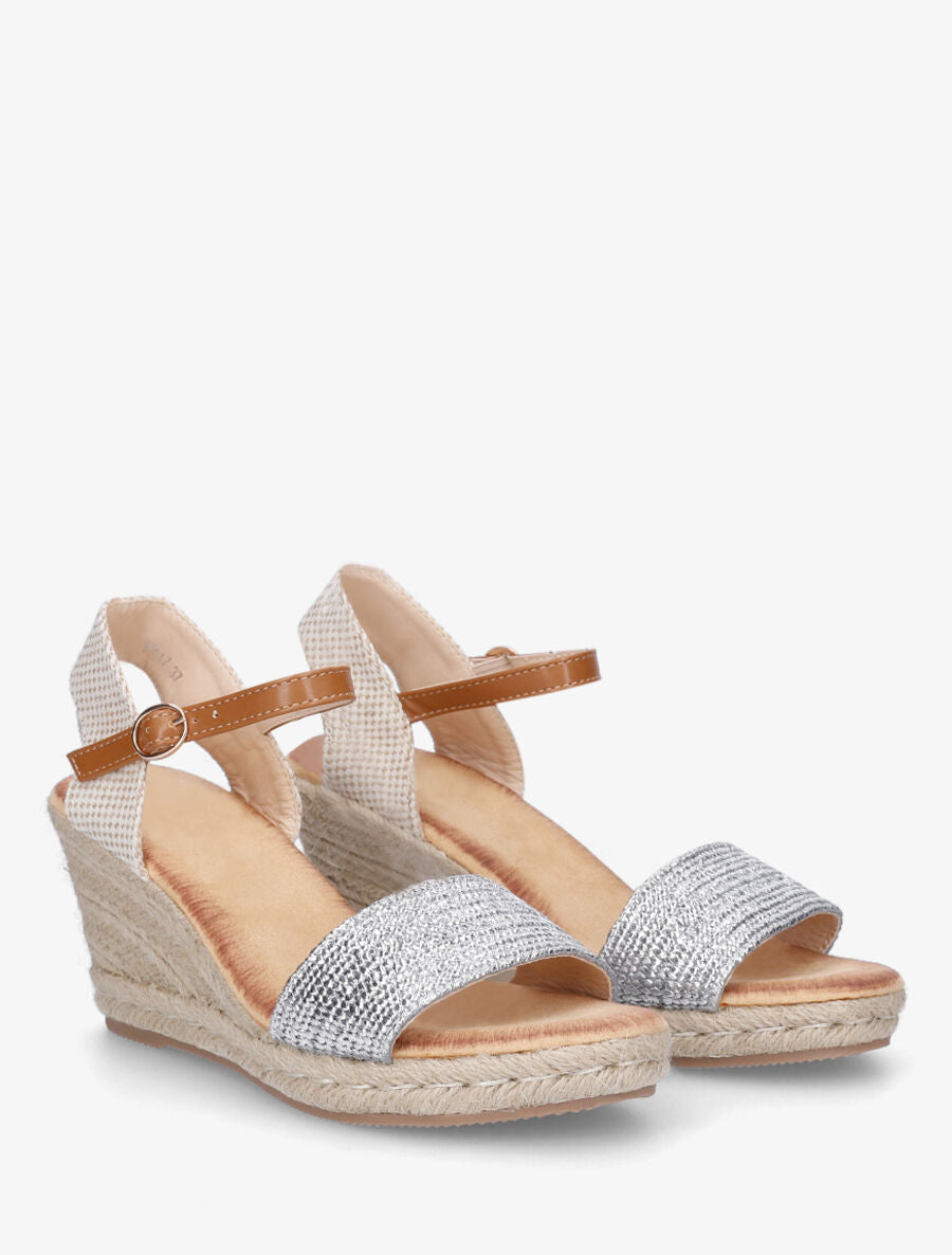 Sandales compensées à bride effet paille tissé - Argent - 4