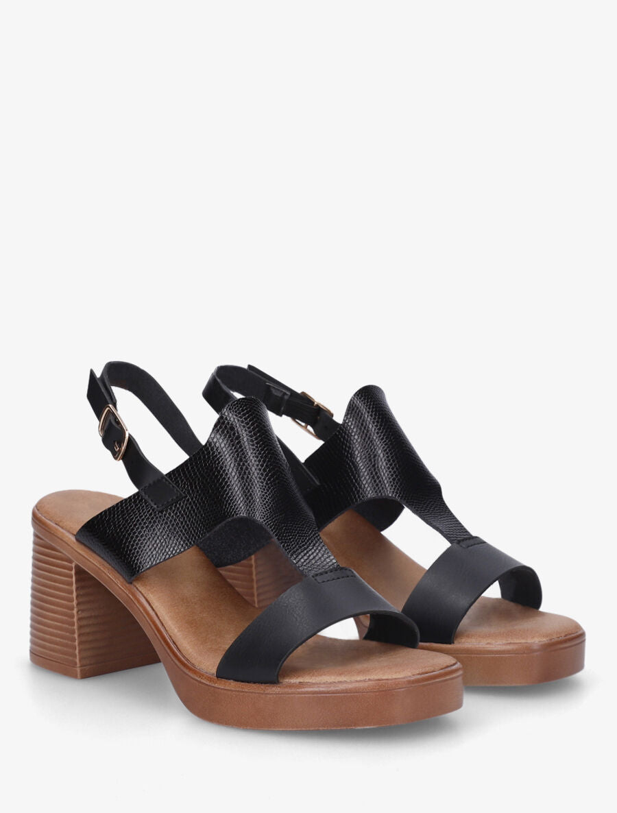 Sandales à talon en simili effet grainé - Noir - 4