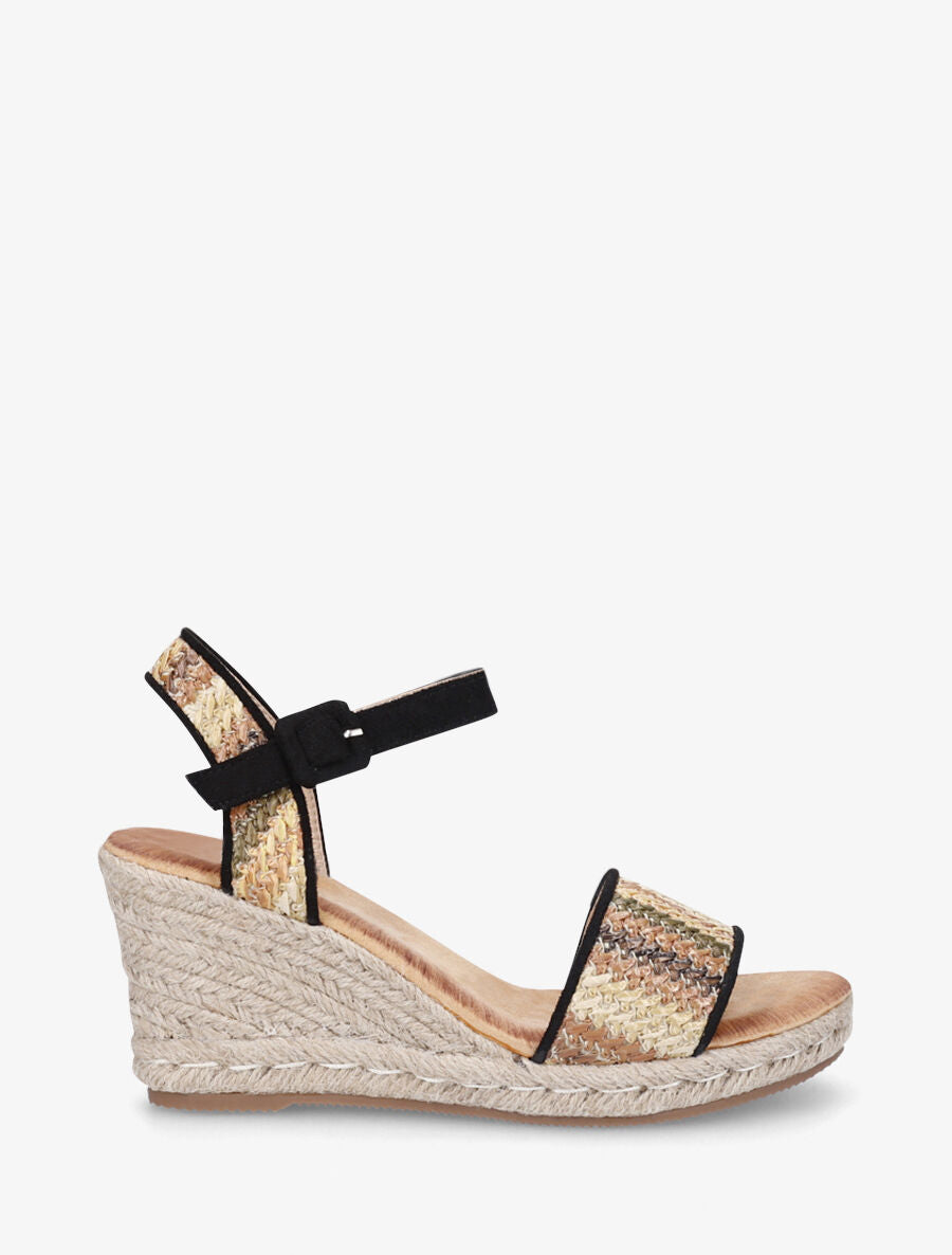Sandales compenées à brides effet paille tissée - Noir - 1
