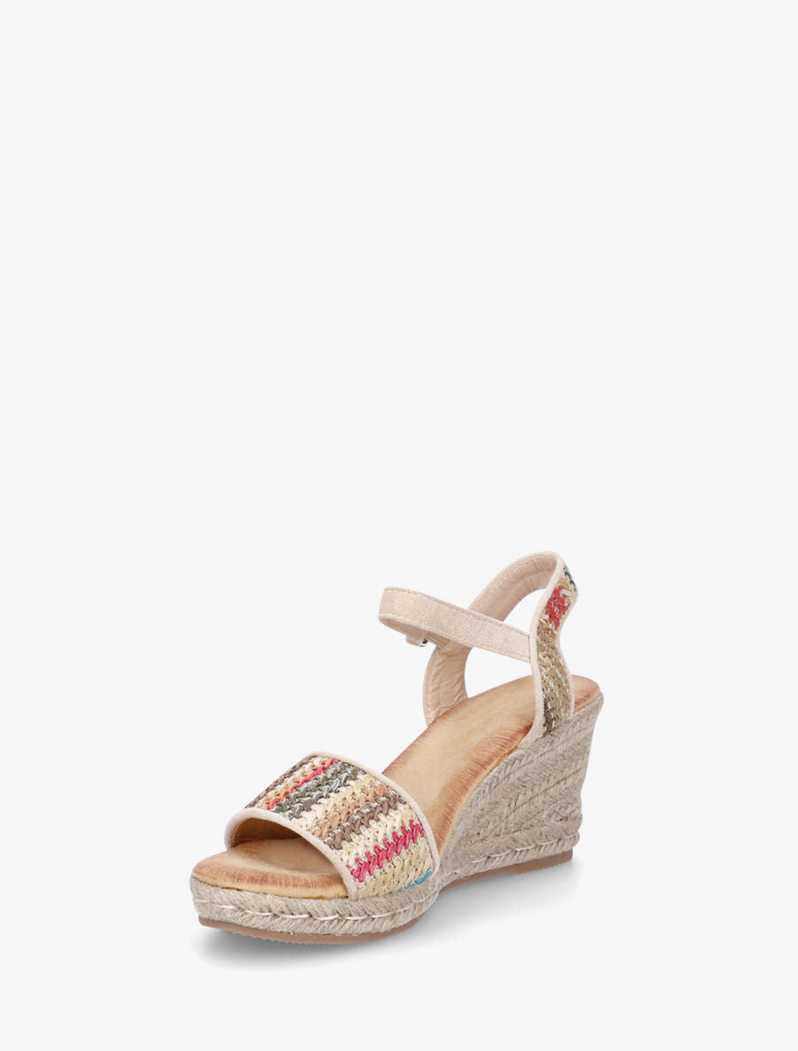 Sandales compenées à brides effet paille tissée - Beige - 3