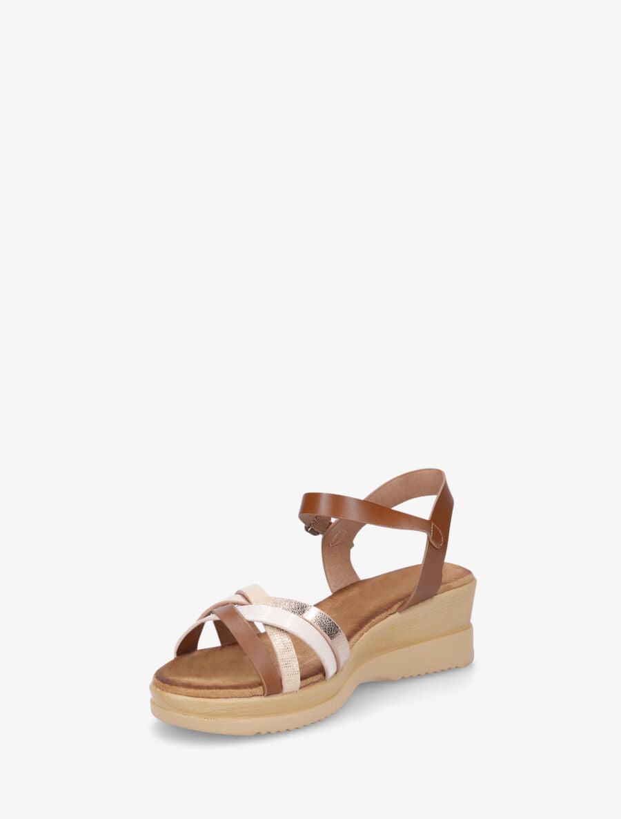 Sandales compensées à brides fantaisies - Camel - 3