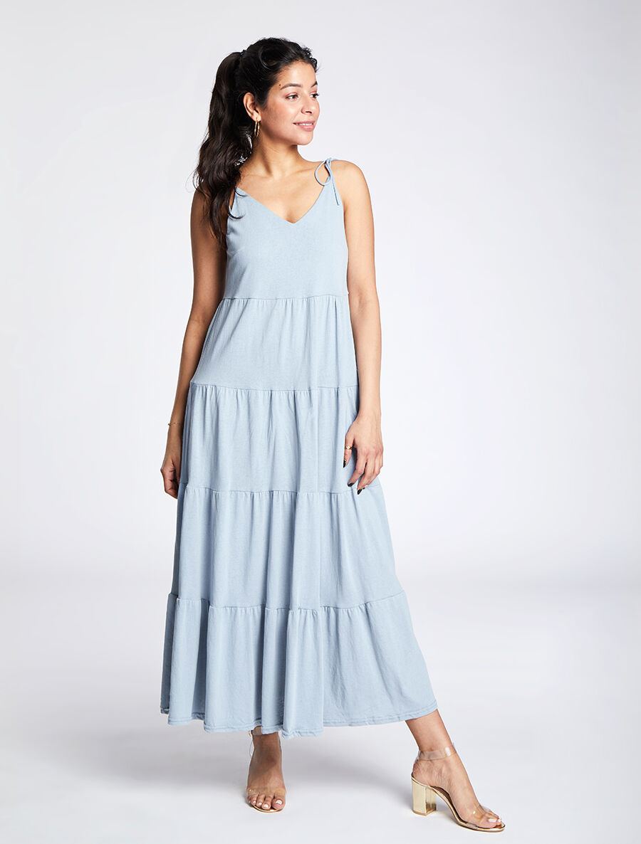 Robe longue unie évasée - Bleu - 4