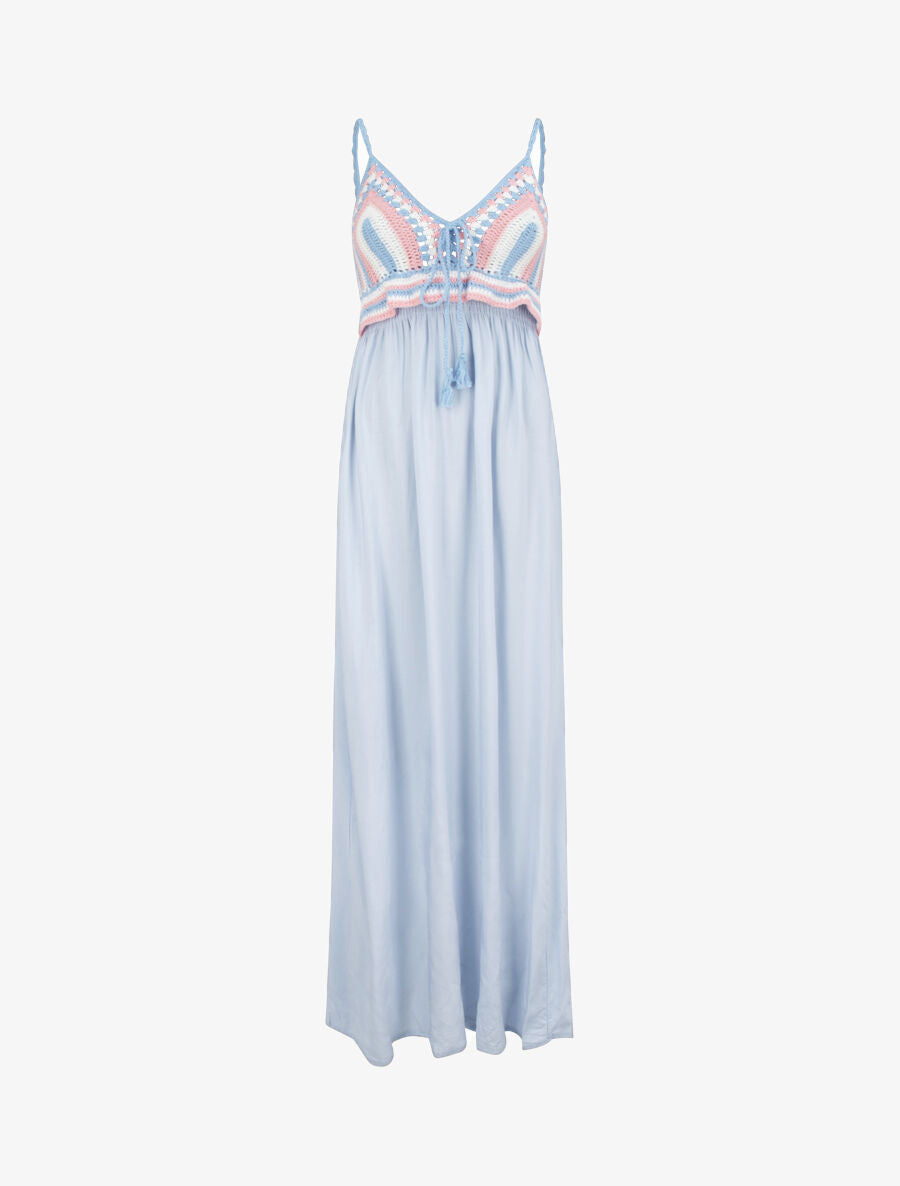 Robe longue à buste crochet - Bleu ciel - 4