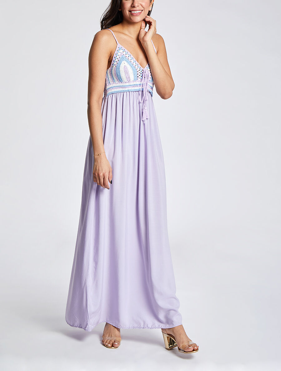 Robe longue à buste crochet - Lilas - 3