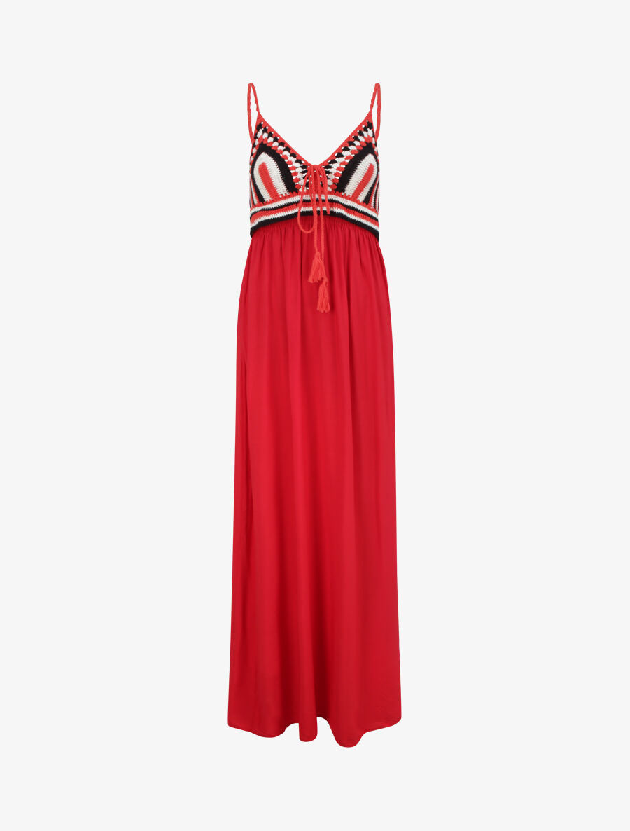 Robe longue à buste crochet - Rouge - 4