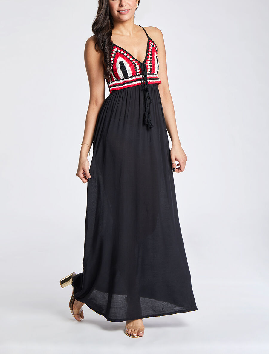 Robe longue à buste crochet - Noir - 3