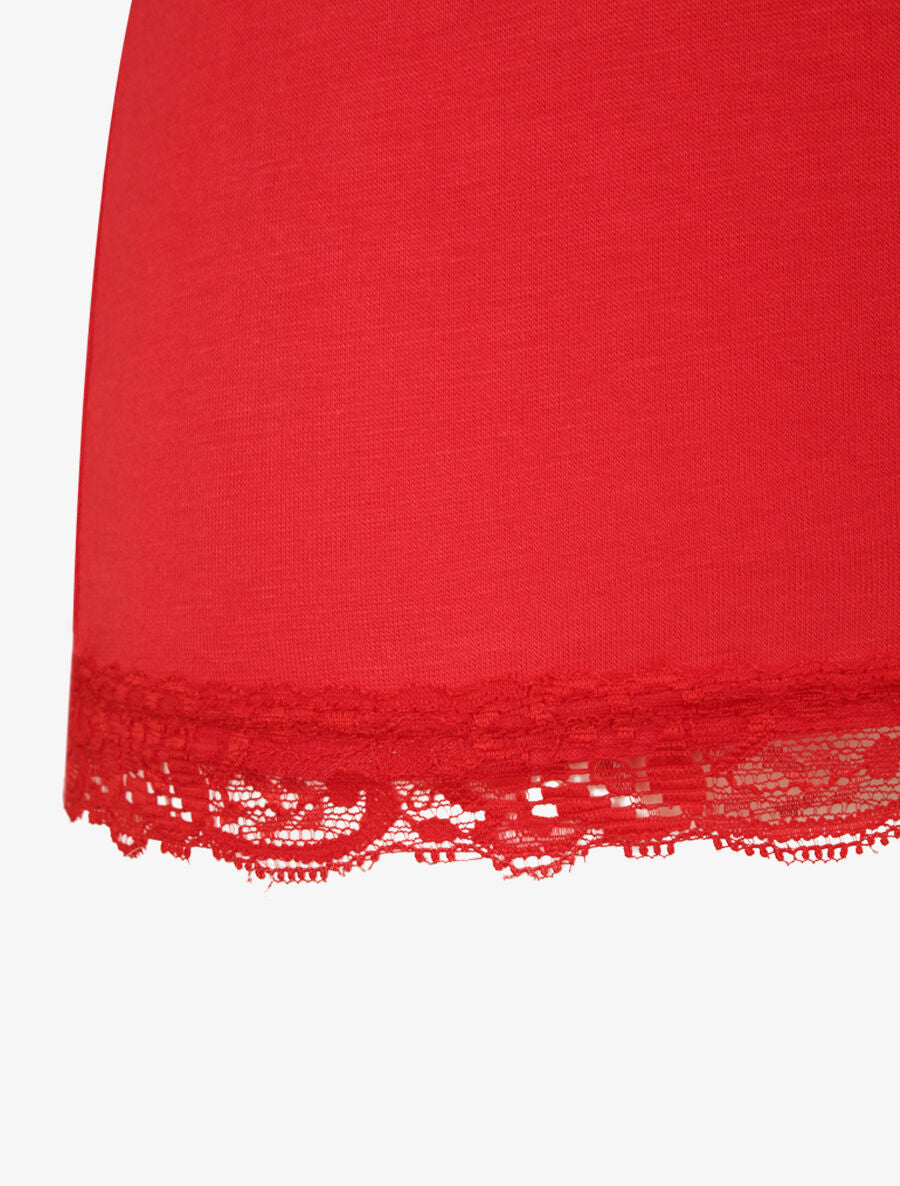 Débardeur uni à col en dentelle - Rouge - 3