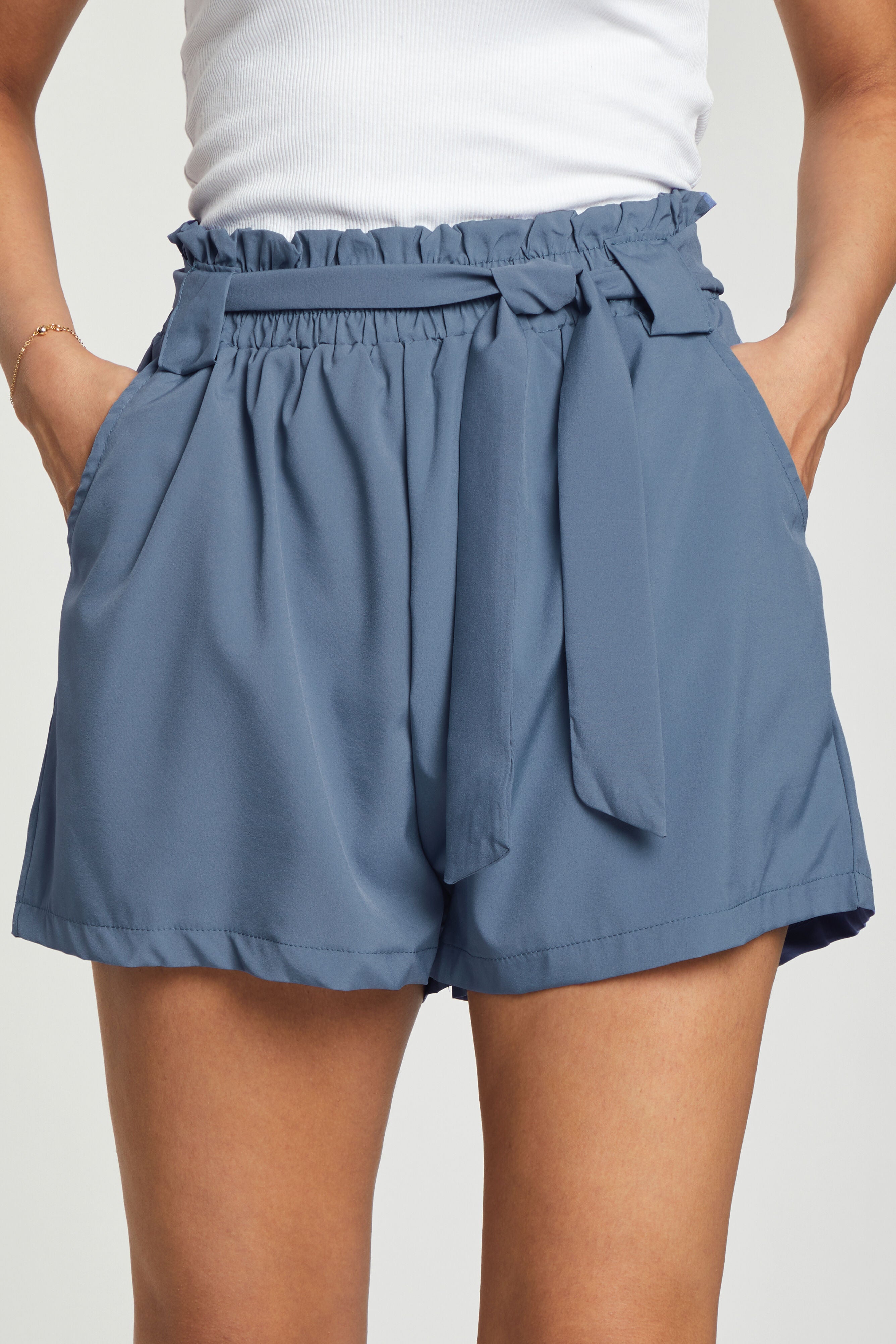 Short uni à taille élastiquée - Bleu - 4
