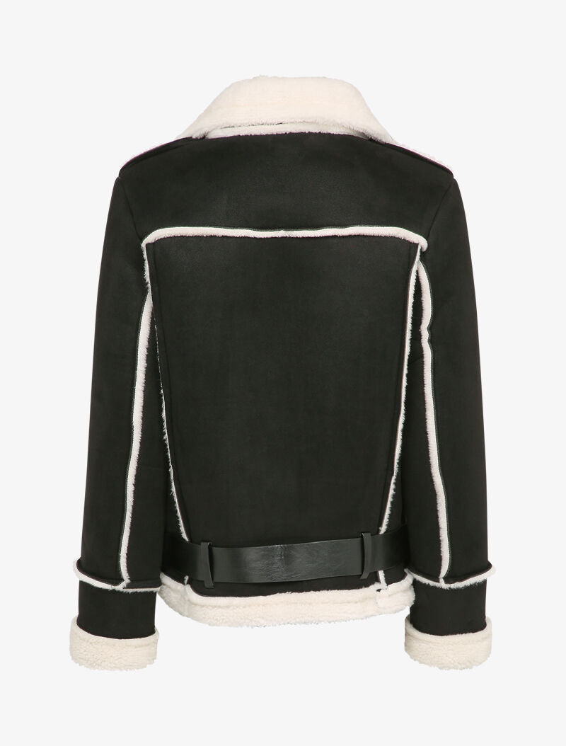 Veste style peau lainée en suédine - Noir - 2