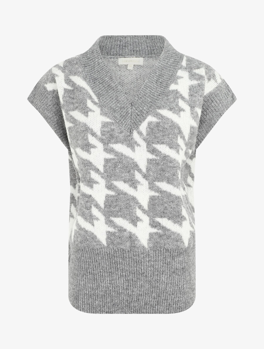 Pull sans manches à motif pied de poule - Gris - 5