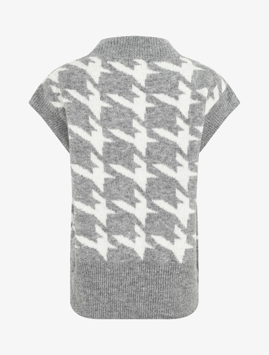 Pull sans manches à motif pied de poule - Gris - 2