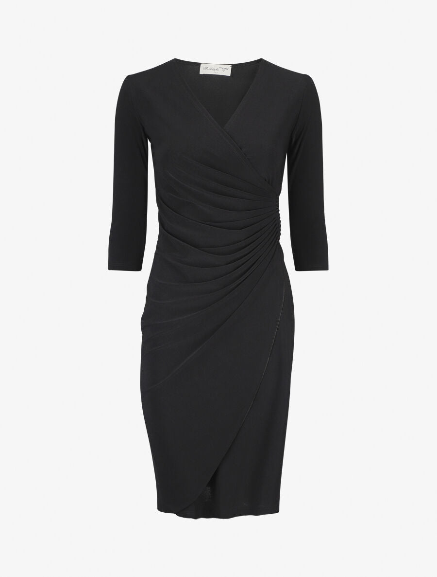 Robe unie drapée style portefeuille - Noir - 1