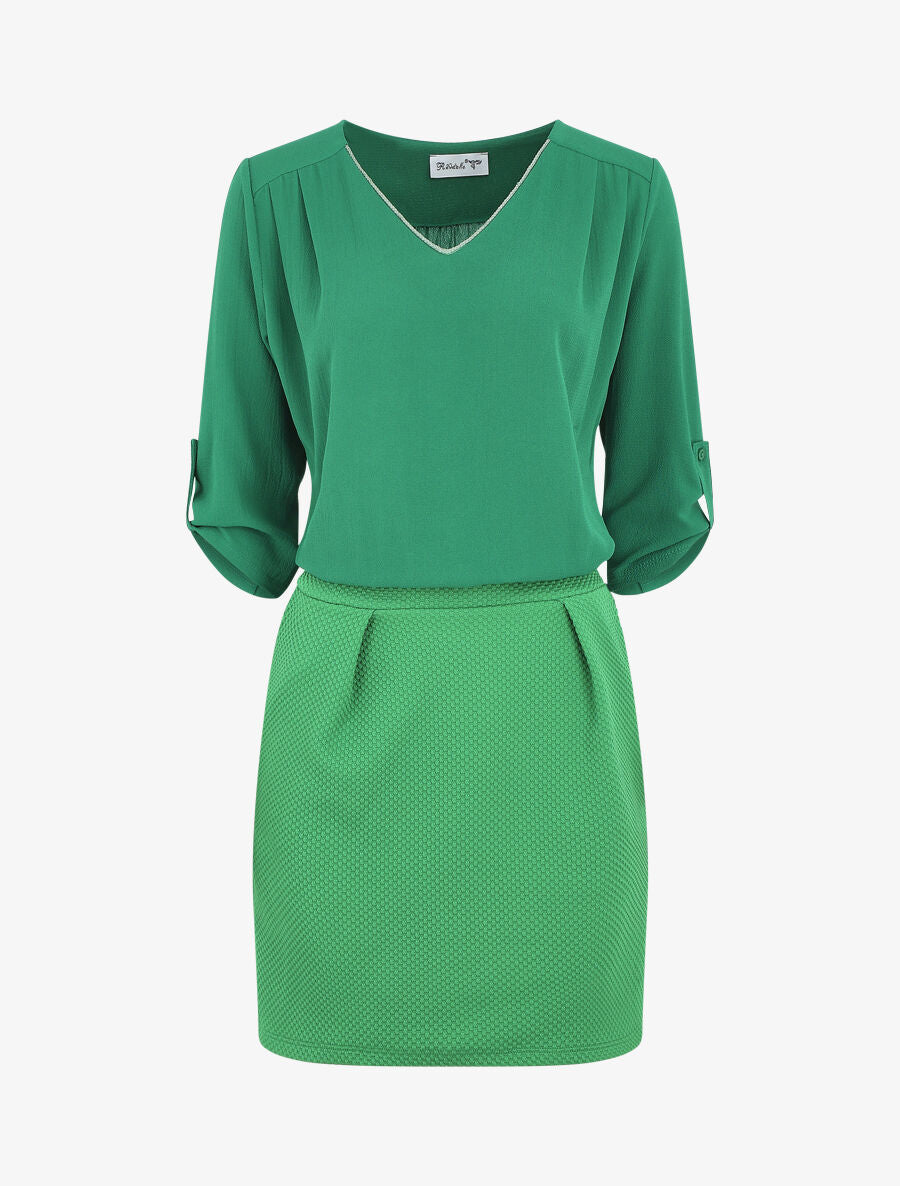 Robe droite bi-matière - Vert - 1