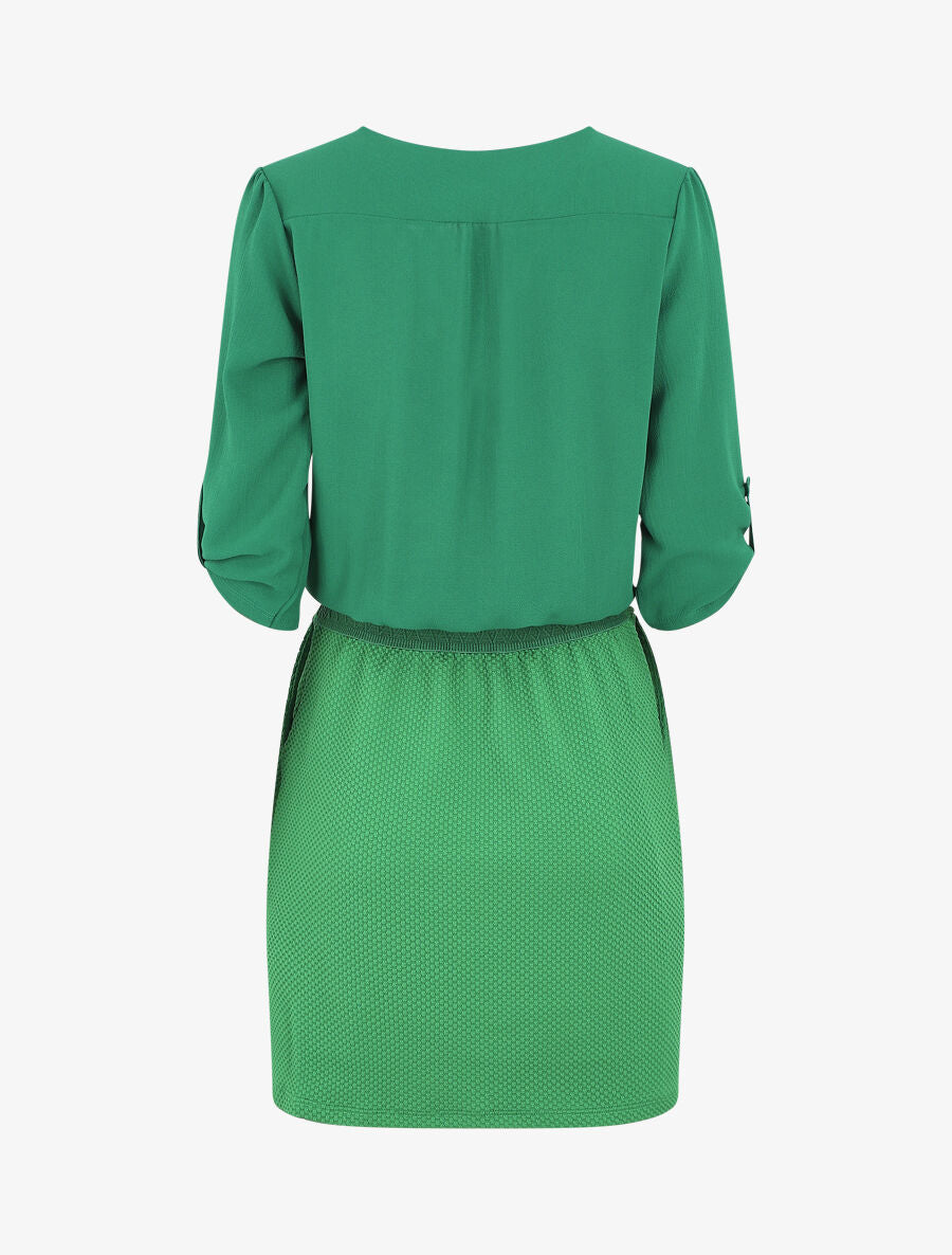 Robe droite bi-matière - Vert - 2