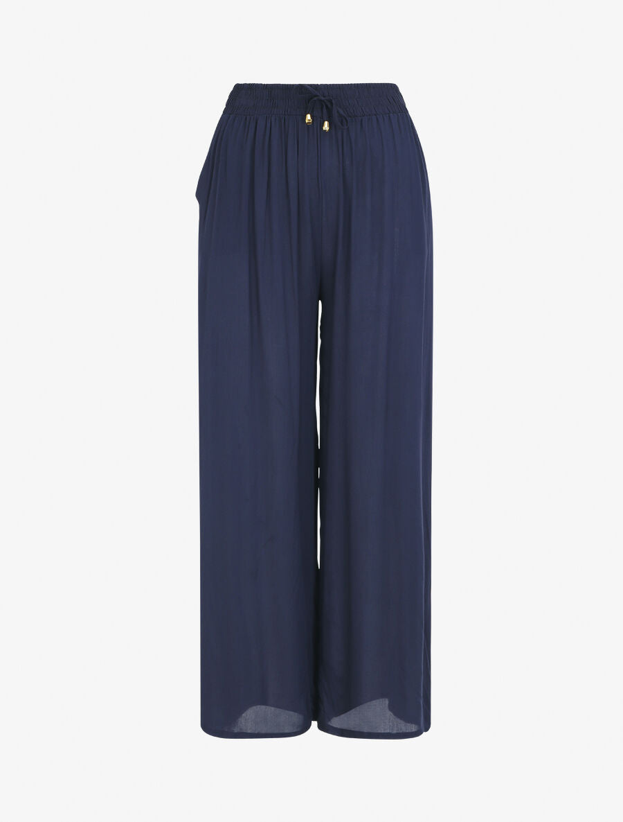 Pantalon fluide coupe droite taille haute - Marine - 1