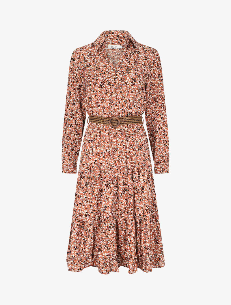 Robe à motif suédé fleuri en relief - Orange - 4