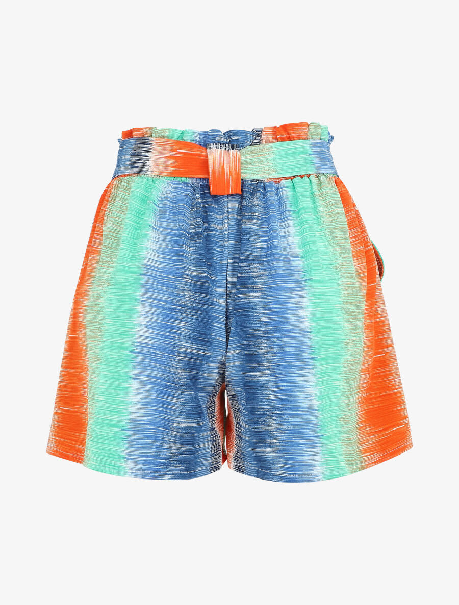Short droit taille haute motif rayures fantaisies - Orange/bleu - 2