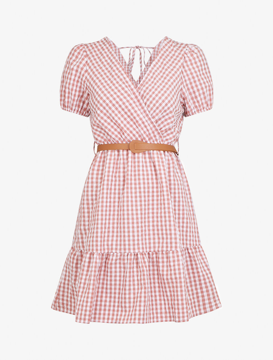 Robe mi-longue à carreaux - Rose - 5