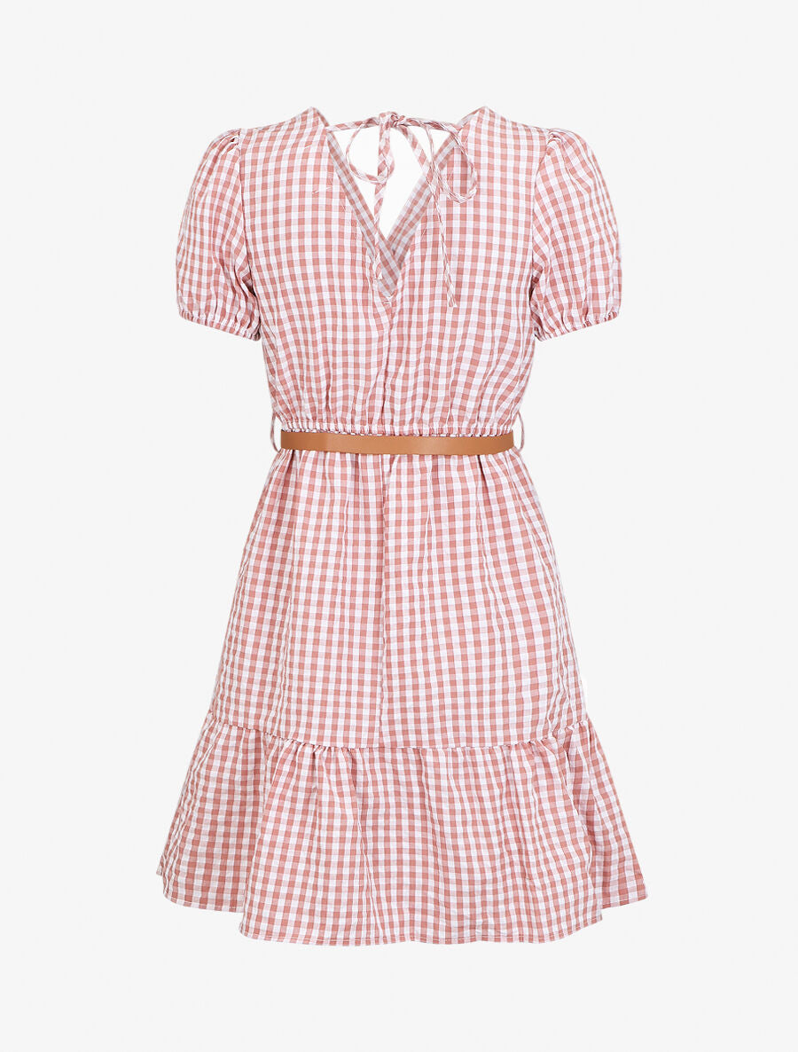 Robe mi-longue à carreaux - Rose - 2