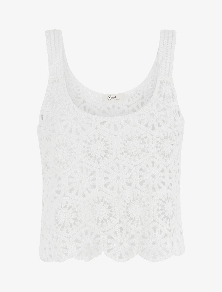 Crop top en crochet - Blanc - 1