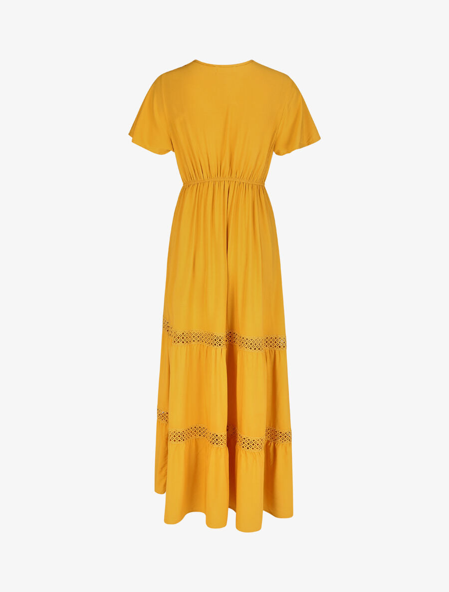 Robe longue unie à manches courtes - Jaune - 2