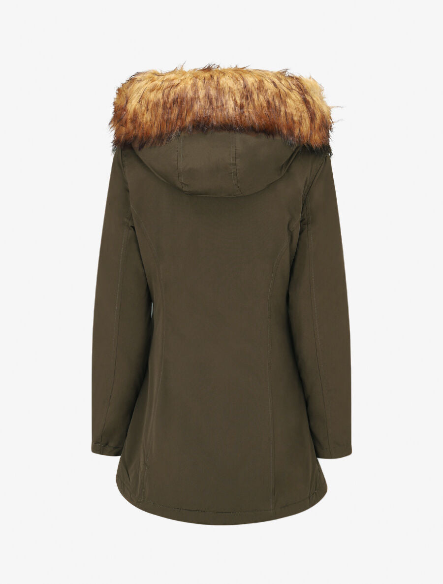 Parka uni à fourrure synthétique amovible - Kaki/camel - 2