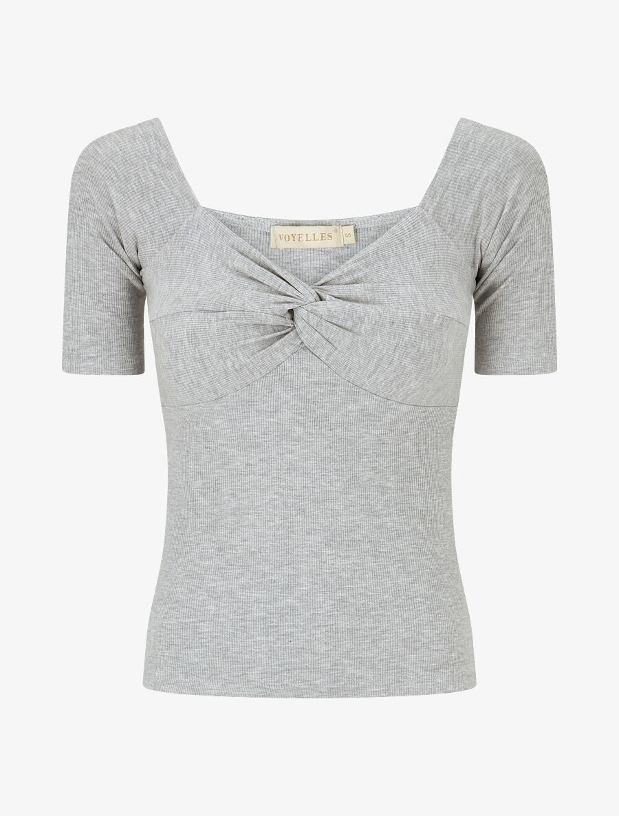 Top côtelé à manches 3/4 - Gris - 1